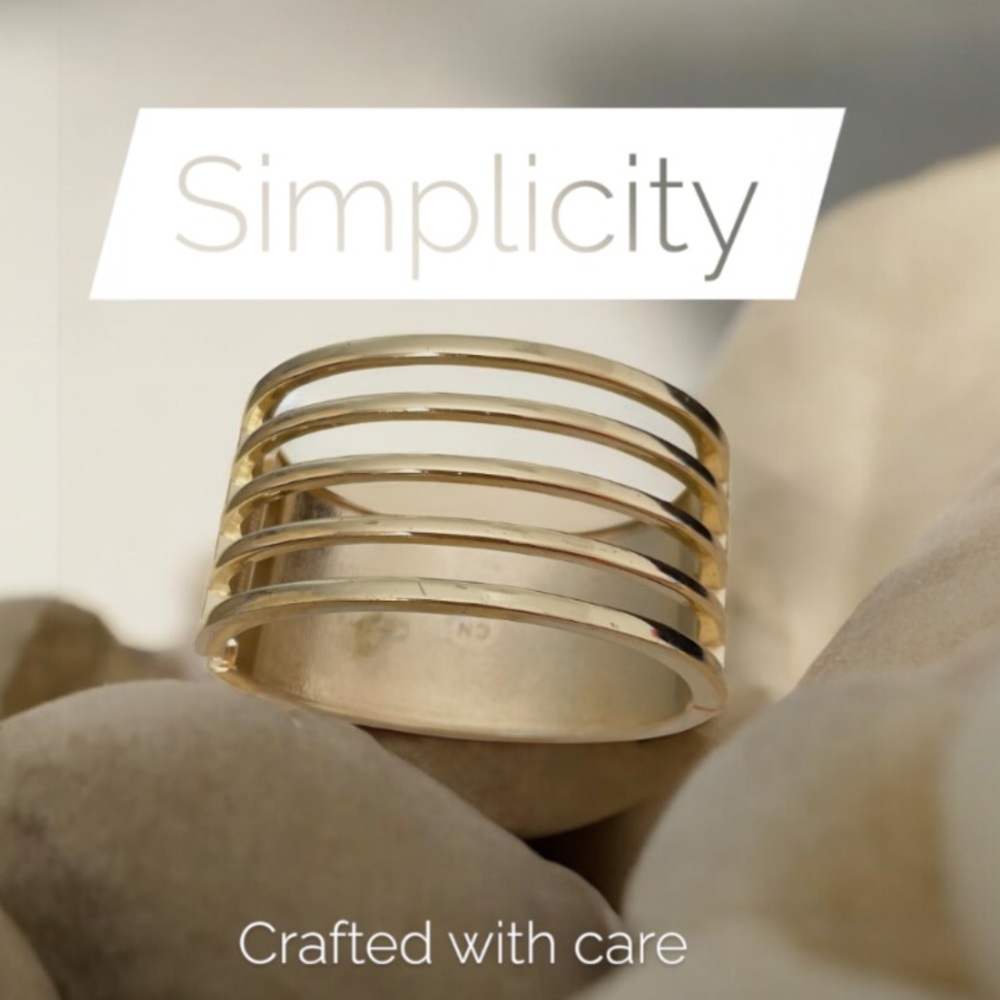 CN Gold Minimalist Cuff Bracelet with Dainty 5 Bar Design